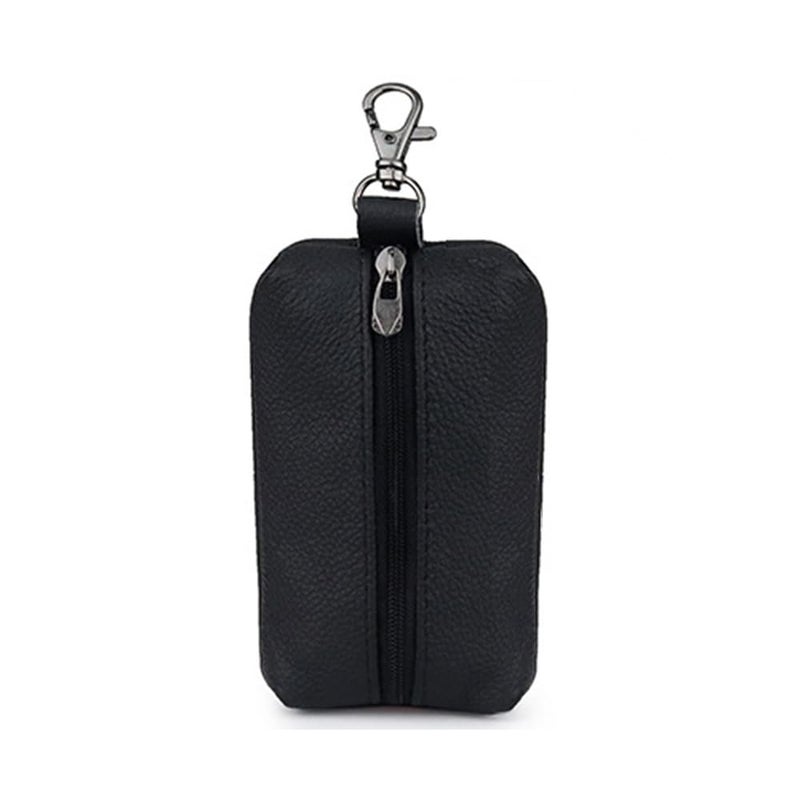 AUONY Unisex Genuine Leather Key Case Wallet Pouch Bag Keychain Holder with Key Ring & Zipper (Black) - Image 1